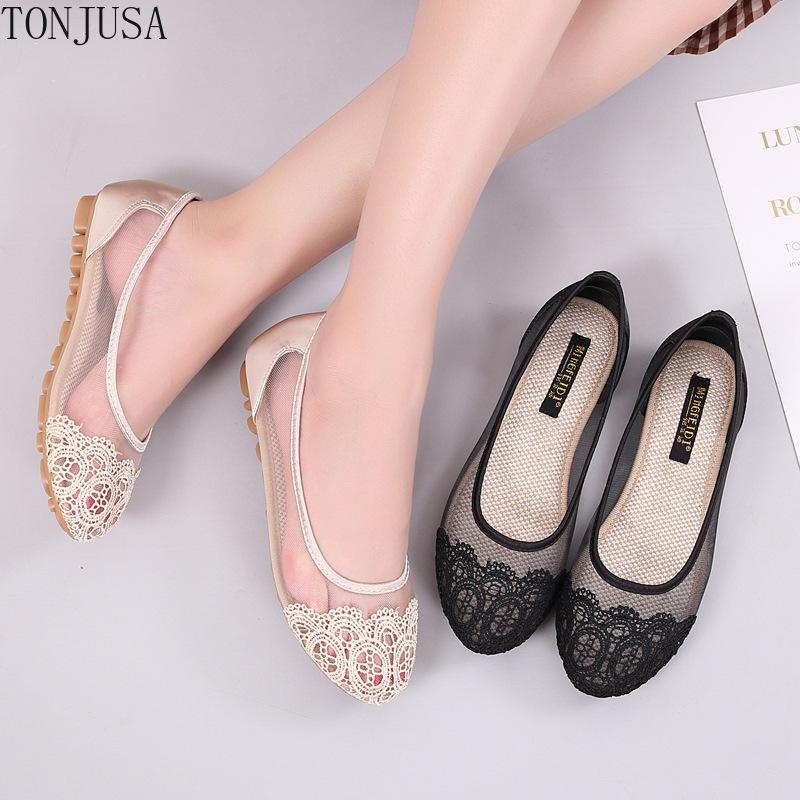 Large Size Old Beijing Cloth Shoes Lace Breathable Mesh Flats
