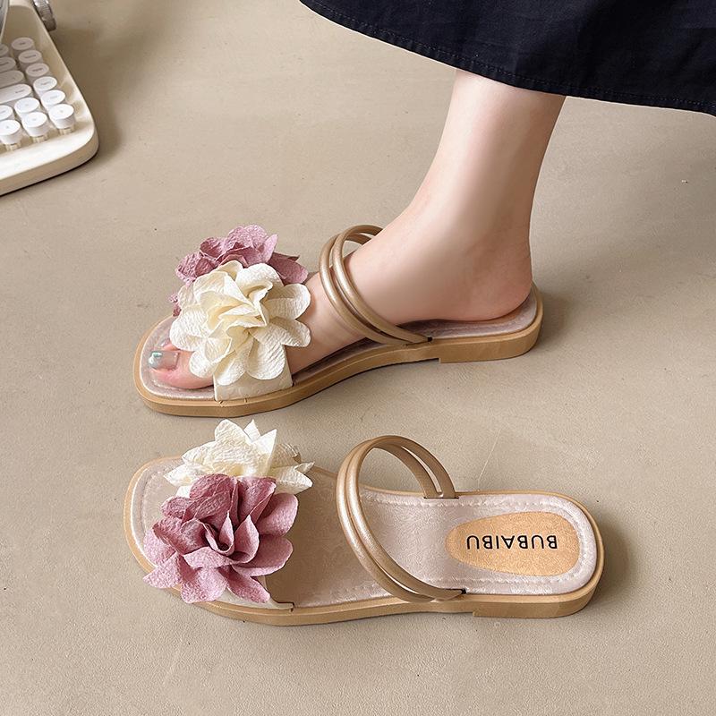 Fashion Trendy Double - Strap Flower Slides | Stylish & Photo - Ready, Ideal for Fairy - Chic & Outing Outfits