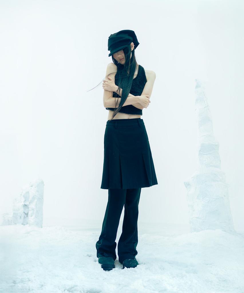 OJOS Pleated Jersey Skirt Pants / Black