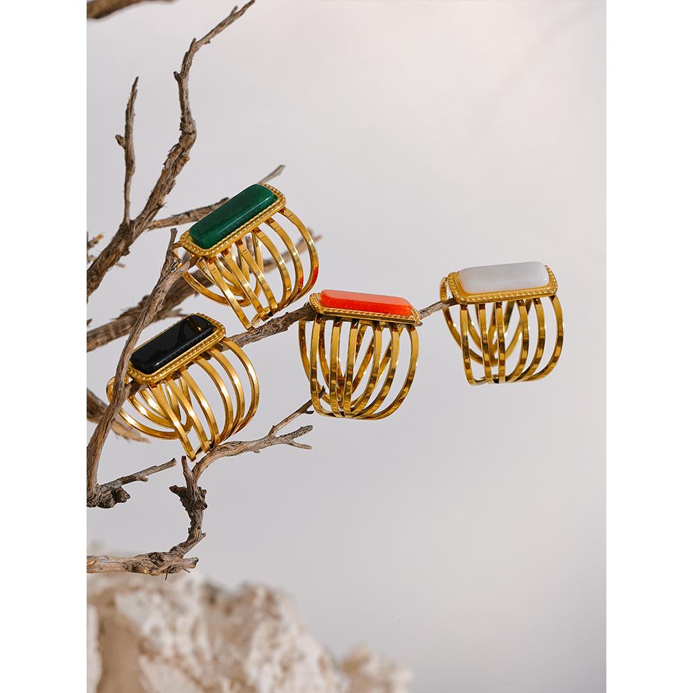 Eetit Y2K stein rustfritt stål geometrisk hul vidåpen ring gullbelagt Trendy anillo justerbare smykker Bijoux kvinner gave