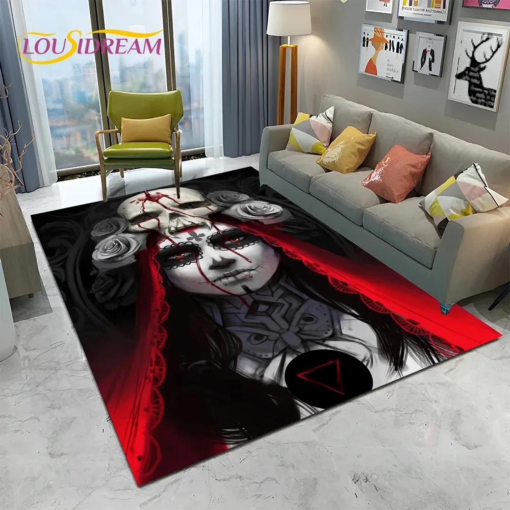 Horror Gothic Female Skull Dead Girl Teppich Teppich für Zuhause Wohnzimmer Schlafzimmer Sofa Fußmatte Dekor, Kinderbereich Teppich rutschfeste Bodenmatte