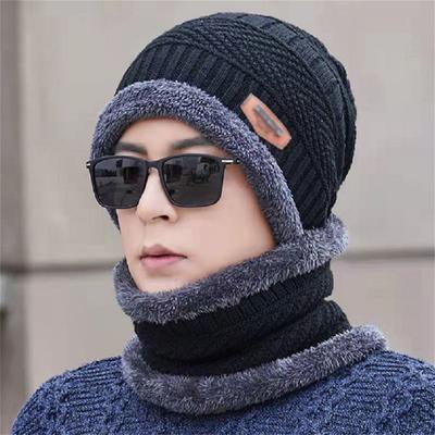 Knit Fleece Scarf Winter Hat Soft Men And Women Beanie Warm Hat Thickening Plus Velvet Loose Winter Hat With Scarf