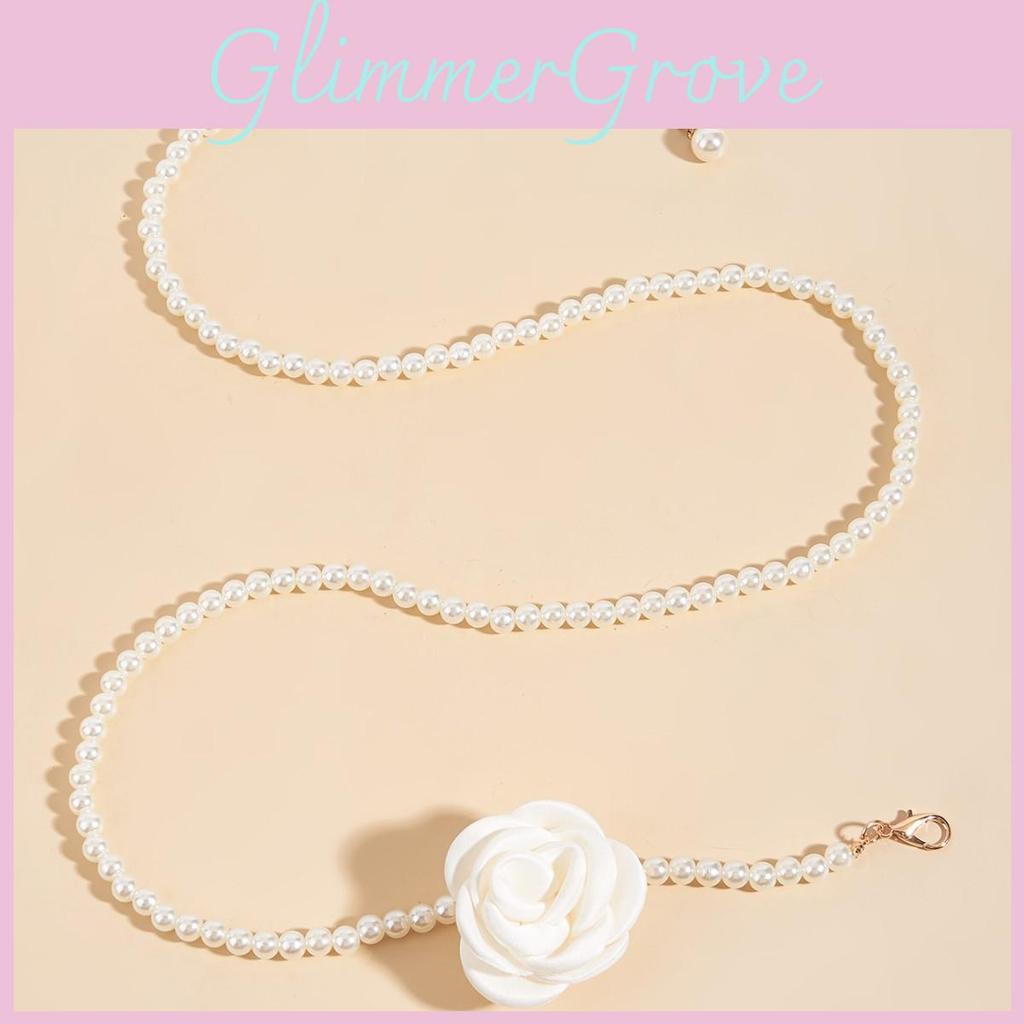 Elegant Pearl Simulated And Rose Decoration Women Casual Waist Chain Daily For