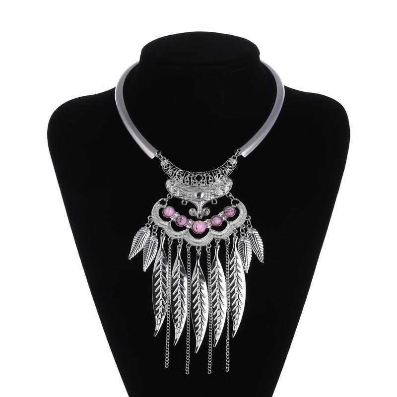 Vintage Statement Boho Necklace For Women Leaves Tassel Blue Black Red Beads Rhinestone Bohemian Necklace Party Jewelry Gift