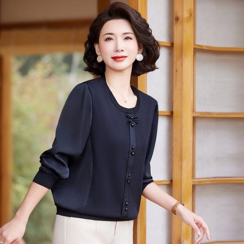 Модные трикотажные топы и маленькие рубашки в стиле  Темперамент  Весна-Осень, Новые стили, Весенние базовые рубашки для женщин среднего возраста 4XL чёрный