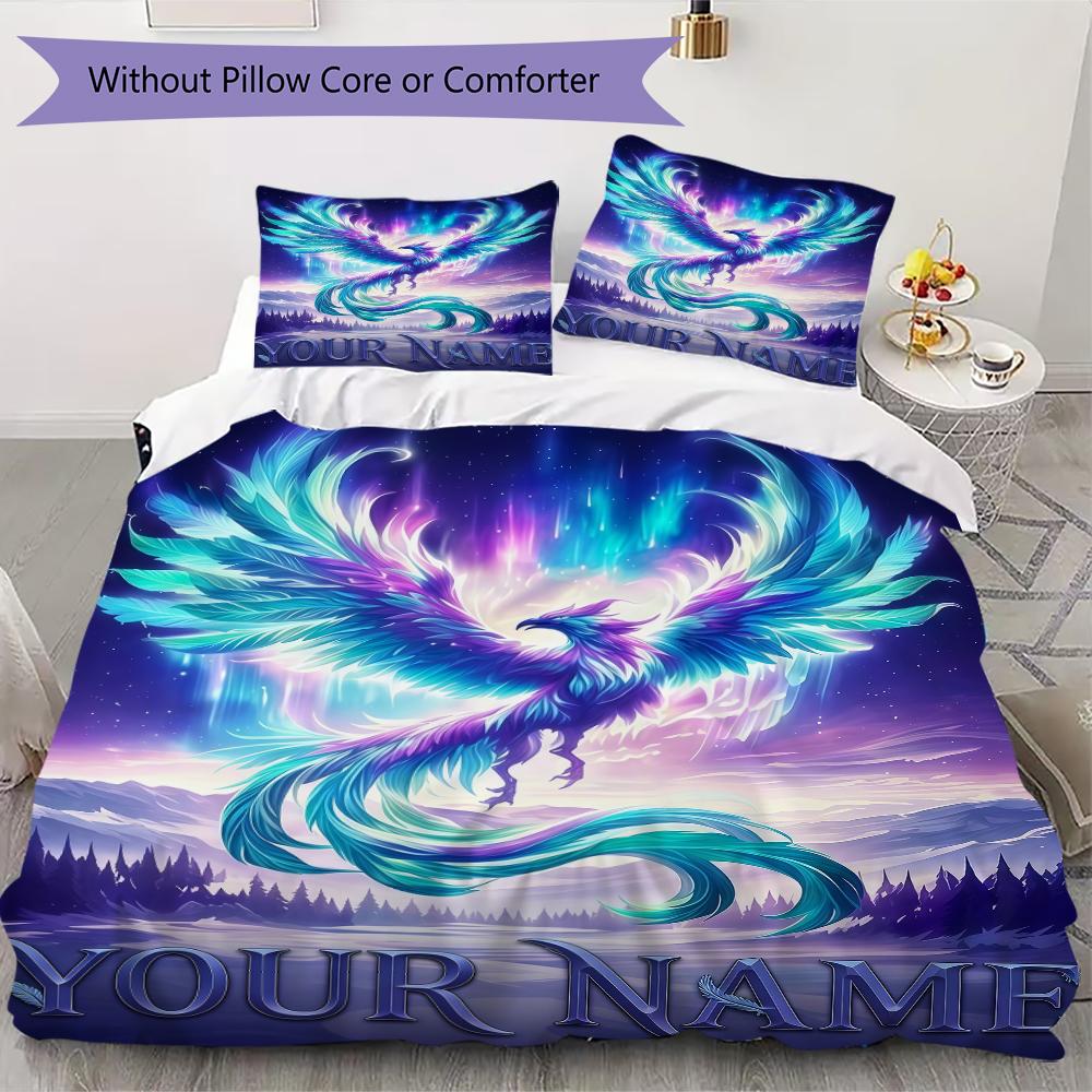 Custom Name Phoenix Artwork Bedding,Quilt Set Quilt Cover Pillowcase Home Birthday Gift(1 * Duvet Cover + 2 * Pillowcase, Without Core)_lx