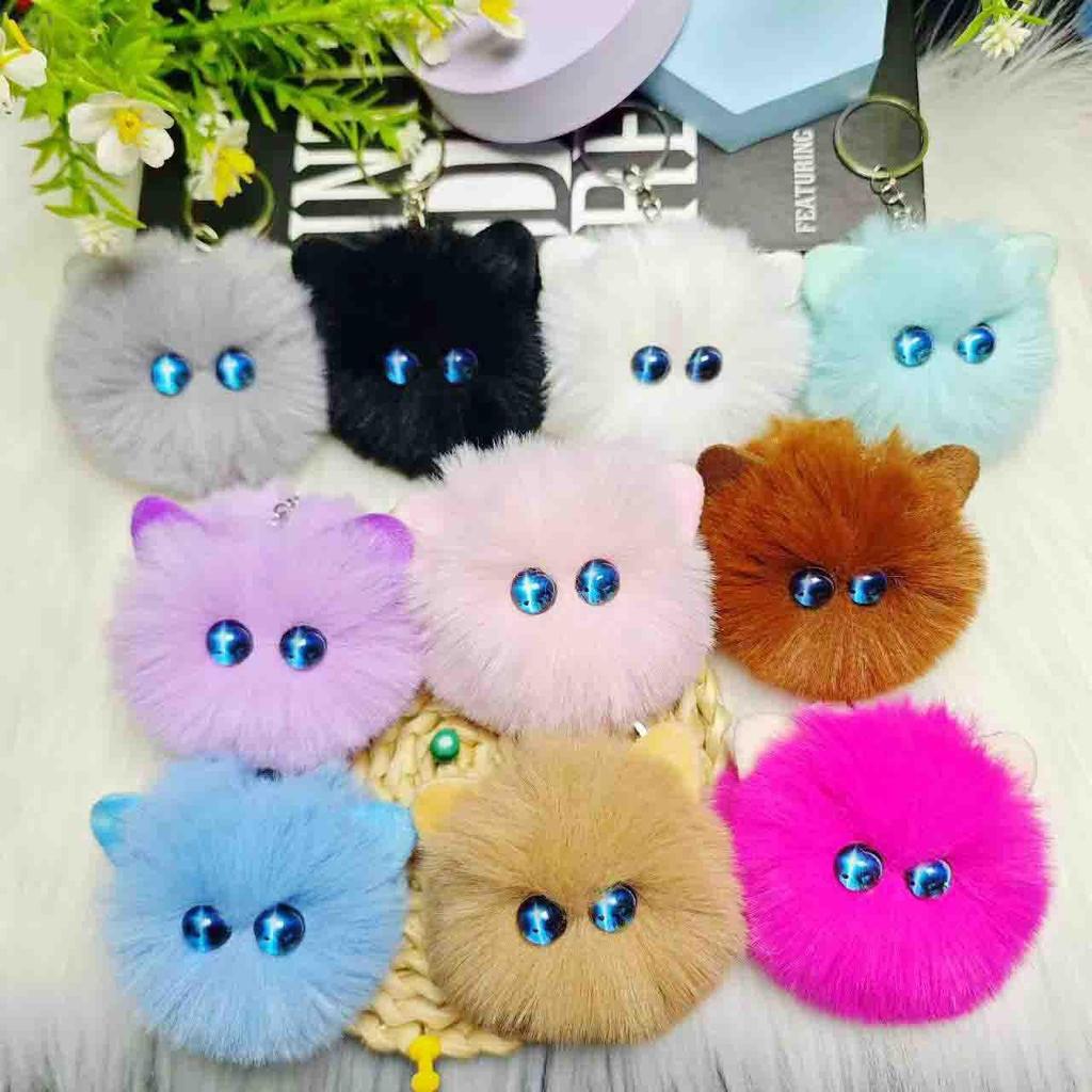 Rex Rabbit Fur Bow Cat Pendant Keychain Kitten Ornament