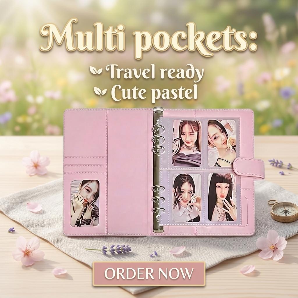 A5 Kpop Photocard Binder 240 Pockets Holder Album 30 Double-Sided Sleeves Pack 6 Ring PU Leather Folder Cover Cute