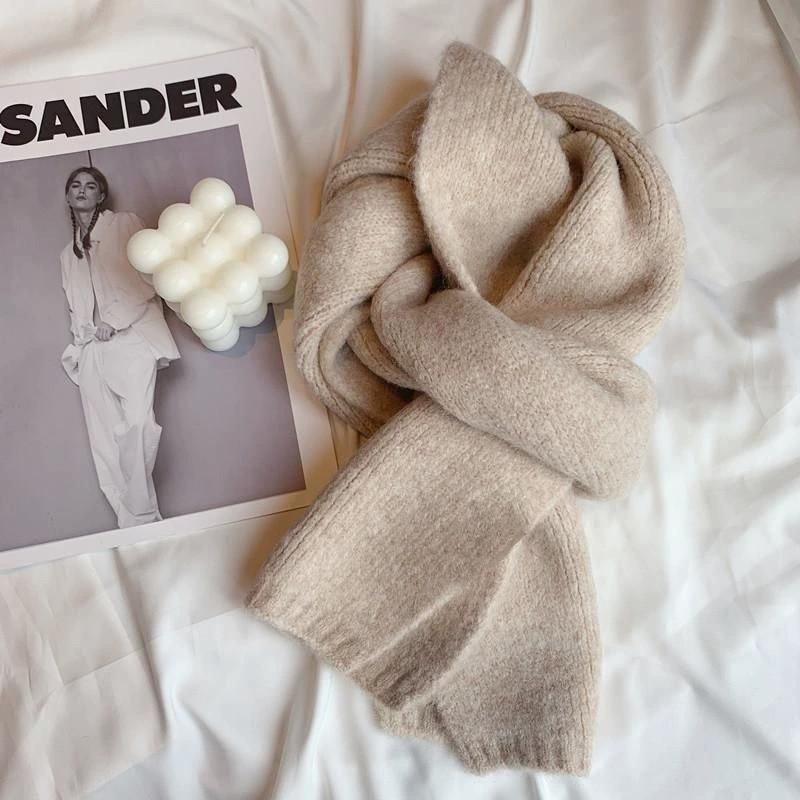 Pletená šála Jednobarevná Zahuštěná Teplá Dámská Šála Chladné počasí Zateplení krku Volnočasové oblečení Šála