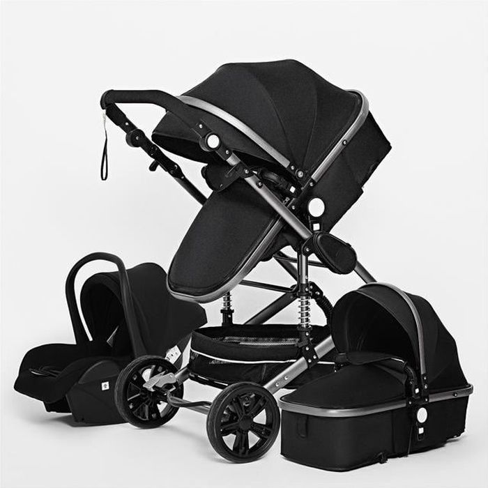 3-in-1 Baby Stroller Combined Car Seat Bassinet Trio Reversible Adjustable High Quality Puncture-proof Wheels Black Handle.