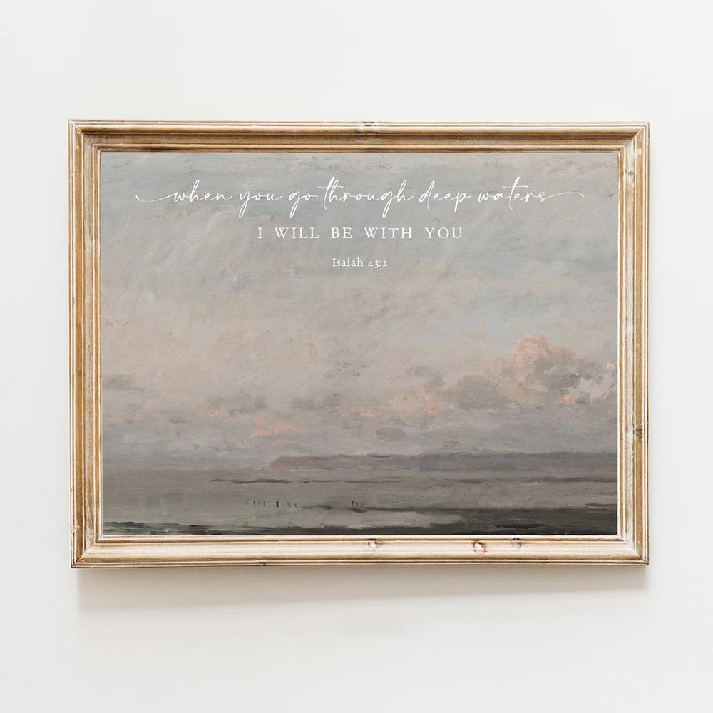 

Современное Священное Писание, библейский стих, христианские глубокие воды, винтажный океан Исайя 43 2, настенные художественные принты, фотографии для гостиной, домашний декор 21x30cm No Framed