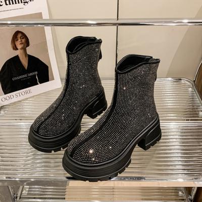 Crystal Platform Women Ankle Boots Luxury High Heels Shoes Woman Brand Designer Winter 2025 Trend Cozy Chunky Zipper Botas Mujer