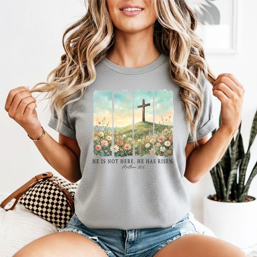 Unisexs Easter Christian Tshirt He Is Risen Religious Jesus Lover Gift