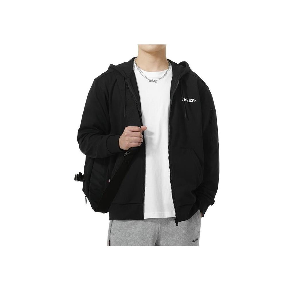 Adidas Sportswear Men's Black Hooded Knit Cardigan Jacket JF3324