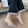 High-heeled Bag Head Slippers Women's Full Diamond Pointed Half Slippers Women's 2025 New Hollow and Thin Versatile Outer Wear Single Shoes Women