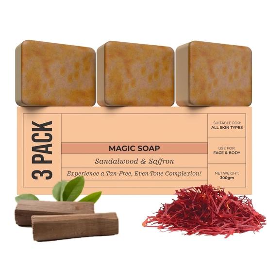 

Ghar Ka Soap Sandalwood & Saffron Magic Soaps For Bath (300 Gms Pack Of 3) | Paraben Free | Skin Brightening Soap For Men & Women