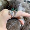 Romantic  Stamp Sterling Silver Wedding Rings Luxury Vintage Euro Style Engagement Open Ring with Bright Green Stone