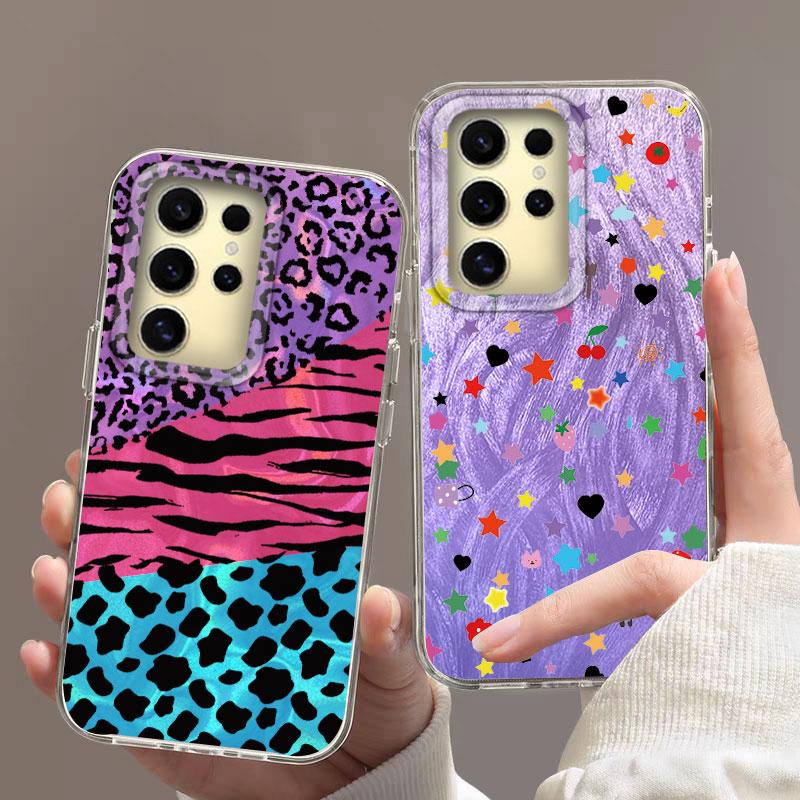For Samsung Galaxy A15 A16 A25 A26 A35 A36 A55 A56 S24 S25 Plus Ultra 5G Phone Cover Cartoon Cat Leopard Print Patterns Bumper