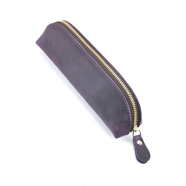 Crazy Horse Leather Zipper Pencil Case Handmade Genuine Leather Retro Pen Organizer Bag