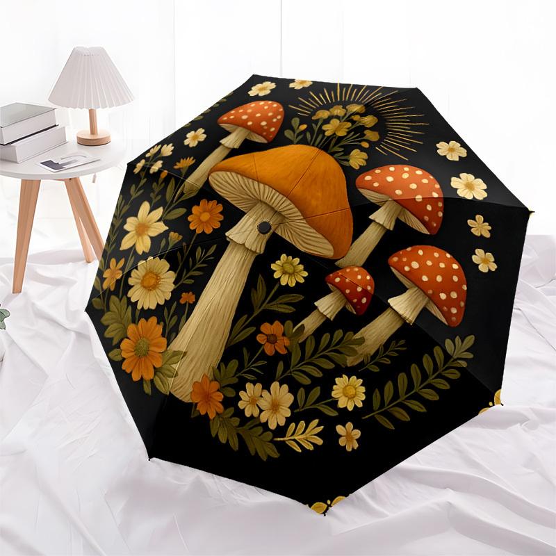 1pc Mushroom Garden Illustration Umbrella with Plastic Handle,Suitable for All Seasons Home Travel Outdoor UmbrellaDD1326