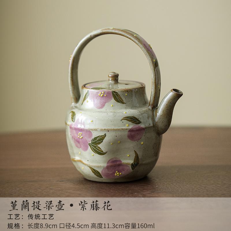 

Lifting Handle Hand-painted Wisteria Camellia Teapot Handmade Tea Infuser Pot Tea Making Kettle With Ball Hole Drinkware Gift