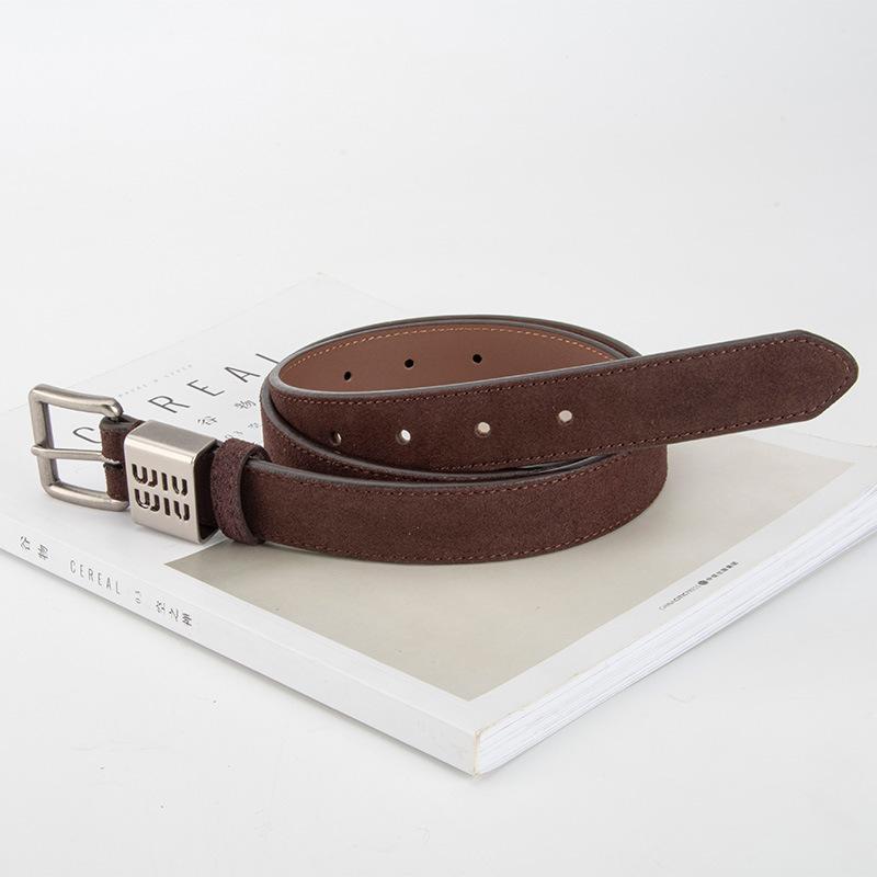 Frosted Reverse Velvet Leather Belt for Women High-end Simple and Versatile Skirt Pin Buckle Decorative Belt for Women