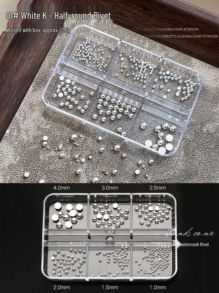 Retro 6-Grid Rivet Nail Art Decoration Set - Punk Metal Style for Dark Nails