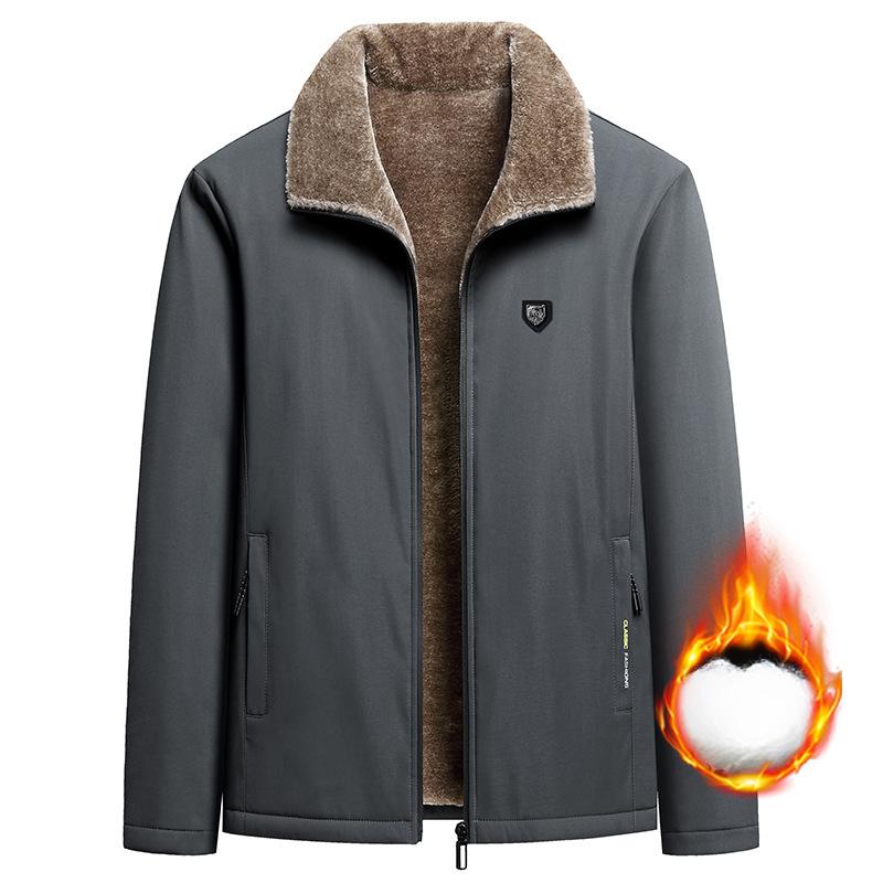 Autumn and Winter Old Jacket Jacket Men Plus Fleece Thick Casual Jacket Male Dad Old Big Size