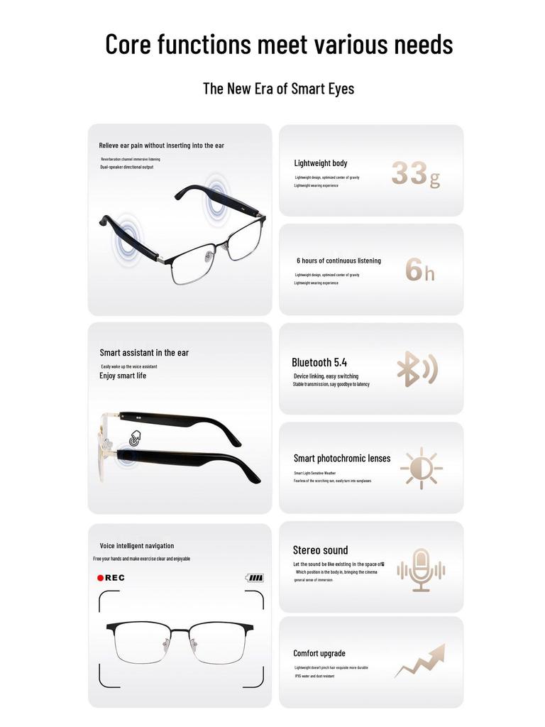 Intelligente farbwechselnde Bluetooth-Sonnenbrille mit UV-Schutz & eingebauten KI-Kopfhörern