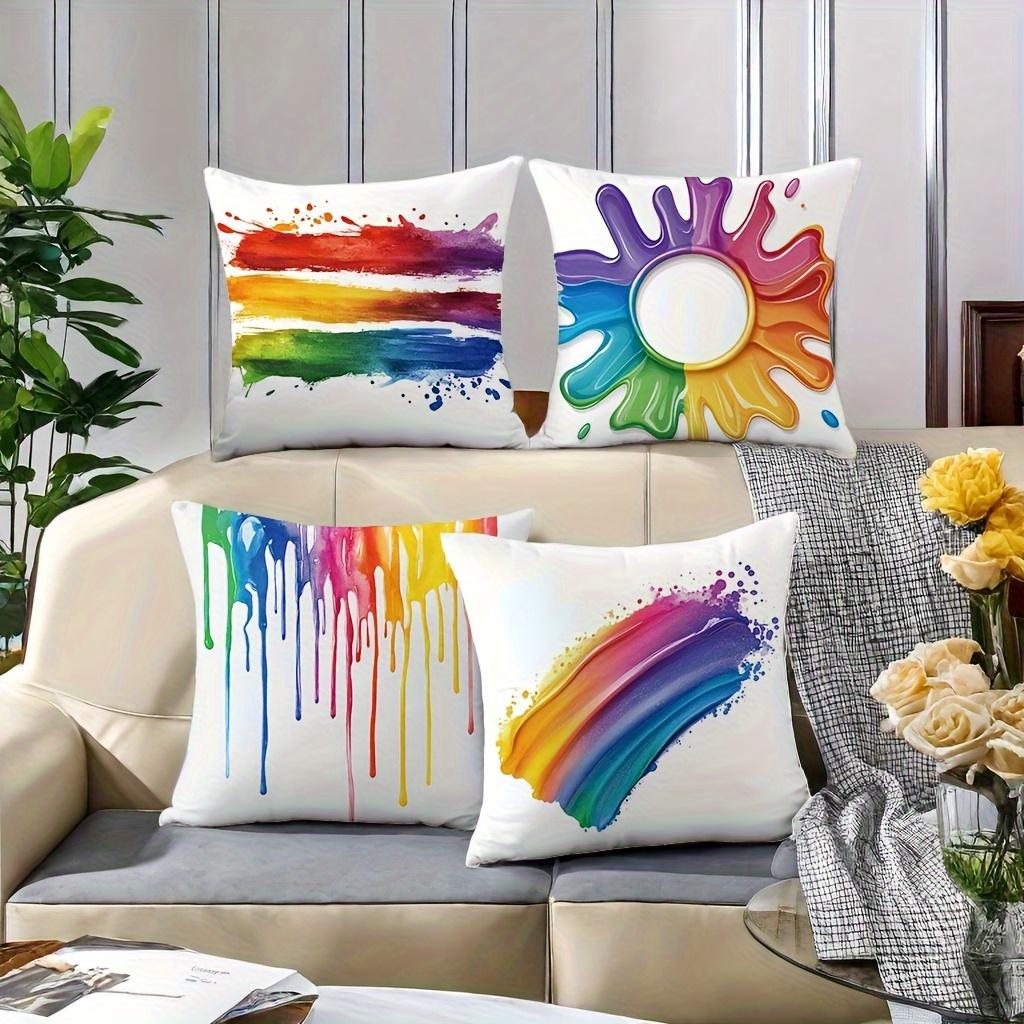 Doodle Rainbow Artwork Digital Printing Pillow Cover Short Plush Suitable Living Rooms Bedrooms Sofas Throw Cushion Cover 4Pcs