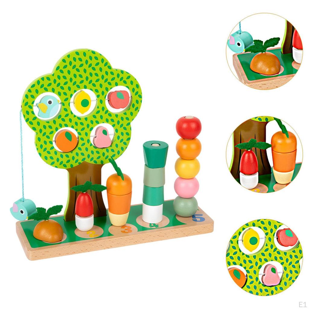 Wooden Shape Matching Puzzle Game Bright Color Vegetable Stack Block Wood Stacker