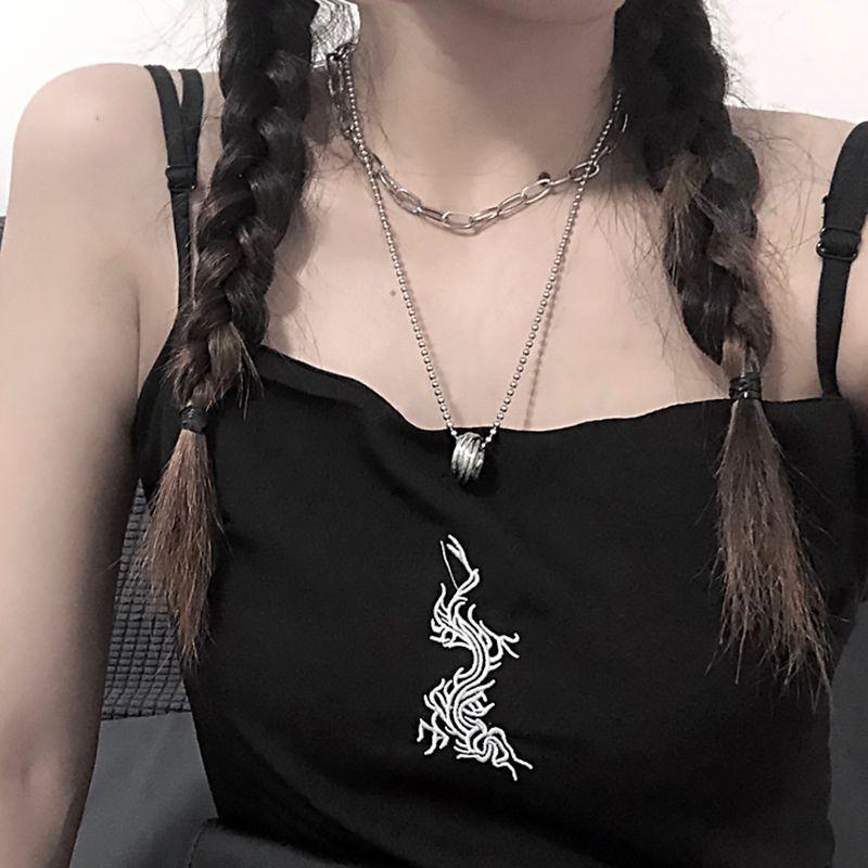 

INS Tide Cool Female Hip Hop Men Decorative Necklace Ring Two-piece set