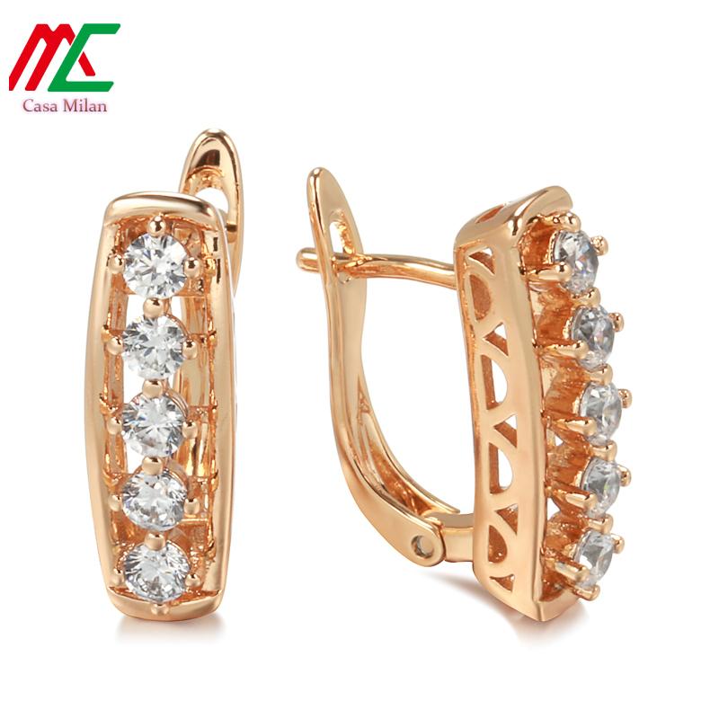 

Casa Milan Горячие 585 розовое золото цвет длинные квадратные серьги-подвески для женщин простые белые натуральные циркониевые аксессуары повседневные ювелирные украшения