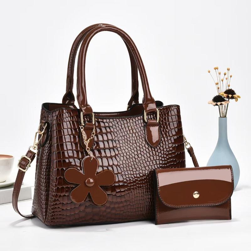 Fashion large bag, solid color crocodile pattern two-piece set, fashion trend versatile women's bag