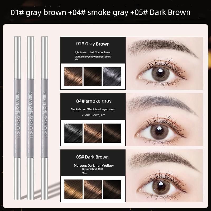 3 PCs Super Fine Eyebrow Pencil Female Eyeliner 2-in-1 Distinct Look Wild Eyebrow Anti-Lasting Non-Hydrophilic Decolorizing