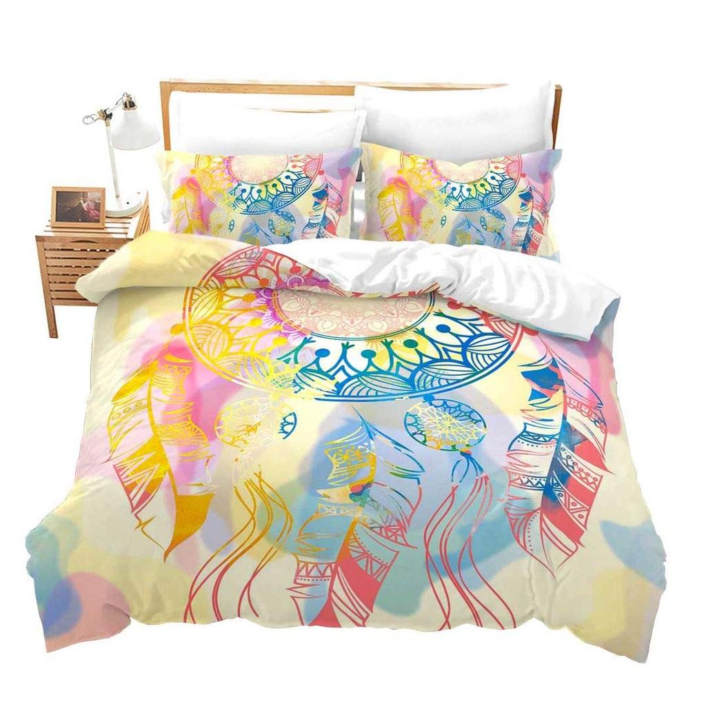 Cartoon Dreamcatcher Duvet Cover Set Single King Feather Bedding Set Microfiber Bohemian Comforter Cover For Girls Women Room
