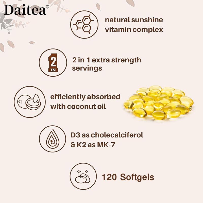 Vitamin D3 10000 IE + Vitamin K2 200 Mcg Nahrungsergänzungsmittel, 120 Weichkapseln pro Flasche