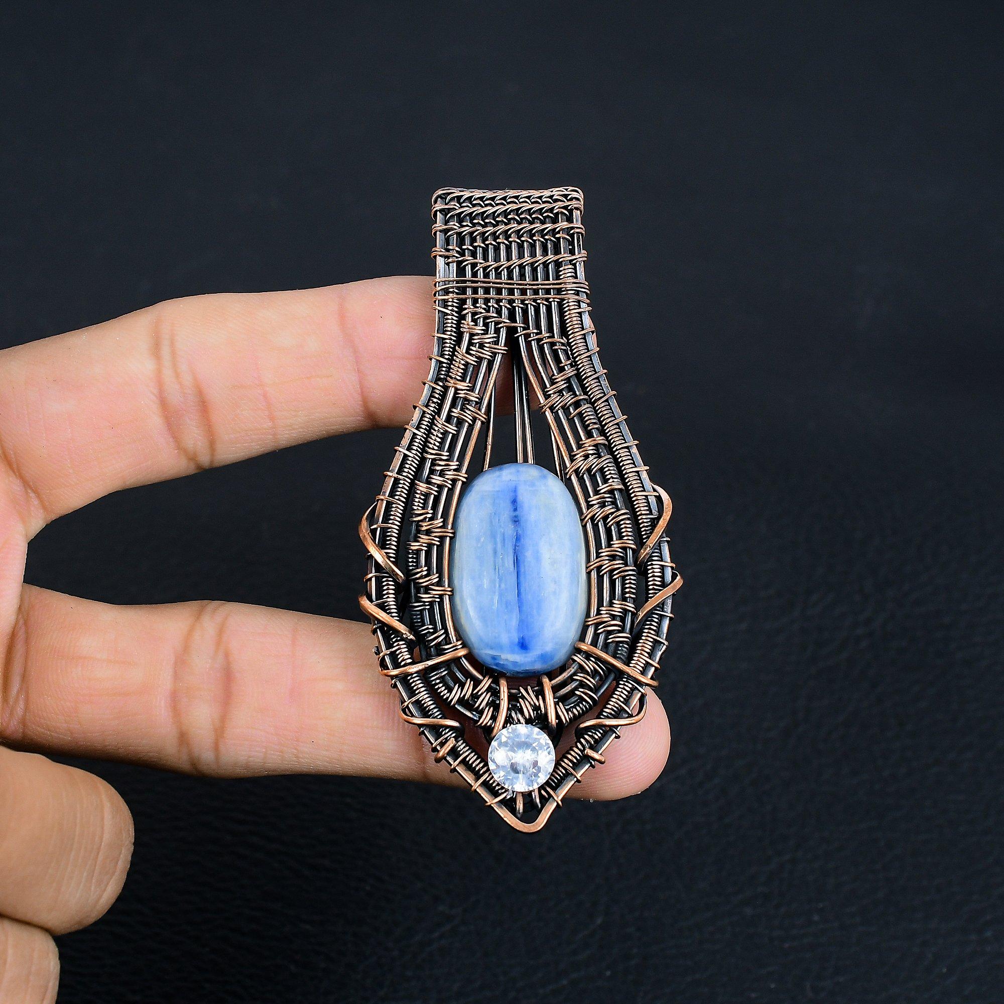 

Кулон из кианита, обернутый медной проволокой 999 пробы, Ювелирное изделие с подвеской из драгоценного камня ручной работы, Подарки для жены, Совершенно новая подвеска 3.14 Inches