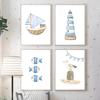 Sailboat Lighthouse Fish Nautical Nursery Wall Art Canvas Painting Nordic Posters And Prints Wall Pictures Baby Kids Room Decor