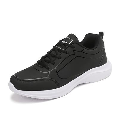 Large Leather Sports Shoes for Men, Black Soft Soled Breathable Running Shoes, Casual Shoes In Size