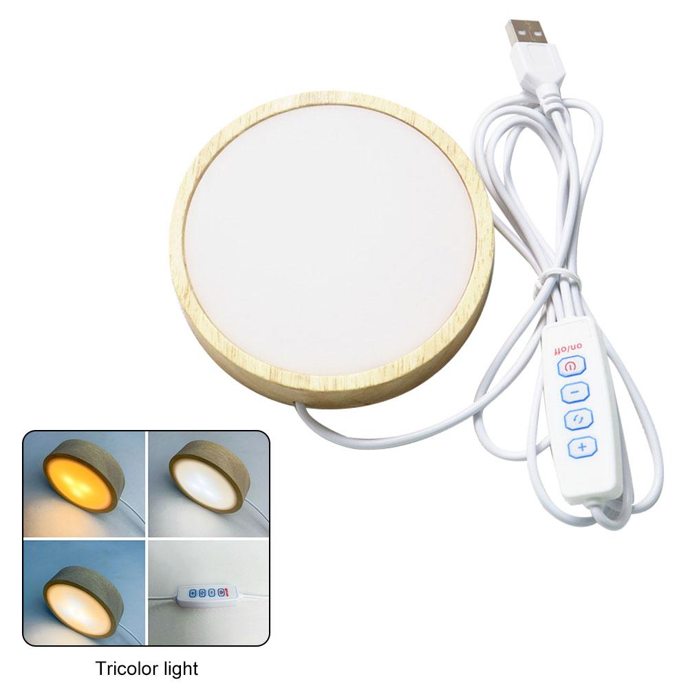 3 Color Solid Wood LED Light Rotating Display Stand Lamp Holder USB Luminous Base Night Light Art Ornament Decoration