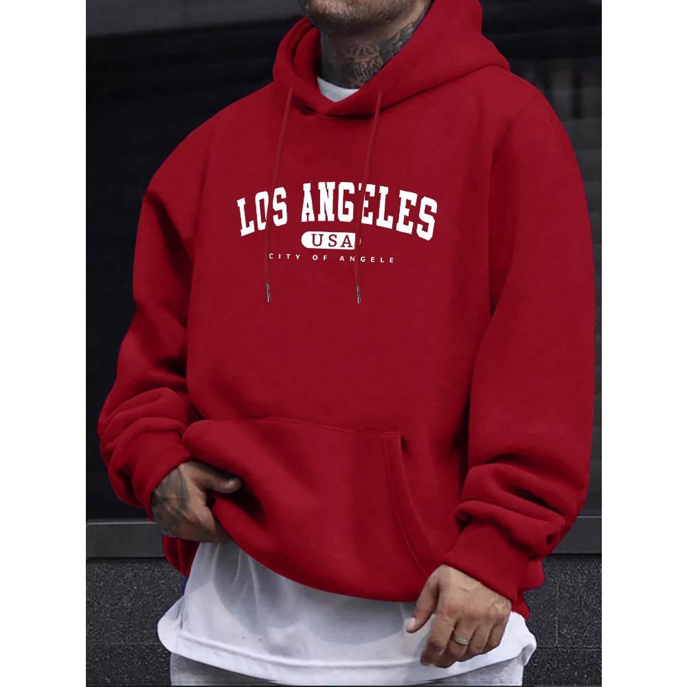 Los Angeles Usa Print Men_s Long Sleeve Drawstring Print Hoodies Tshirt COTTON For Men Casual Autumn Winter