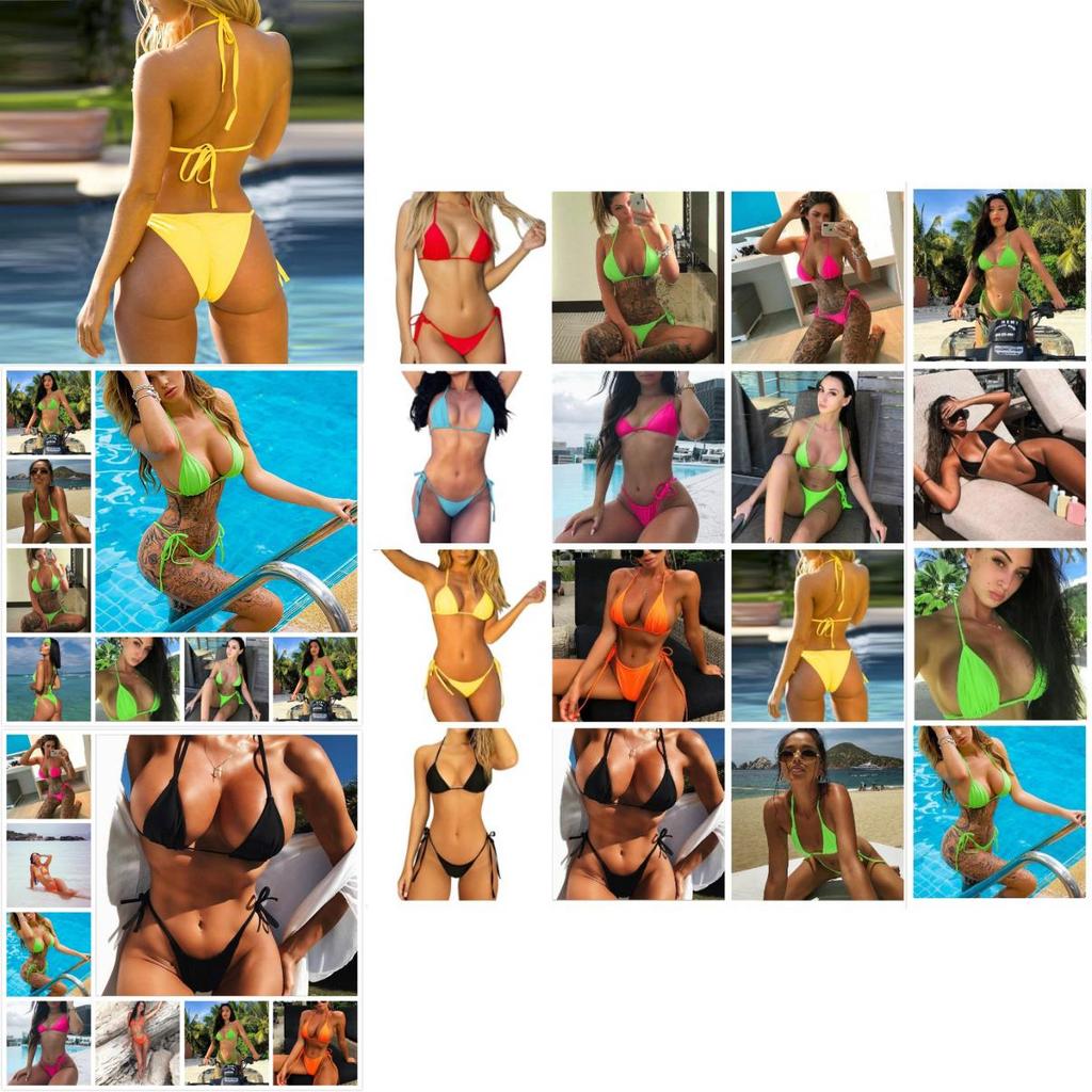 Summer Women Girls Bikini Set Swimwear Pushup Bandage Beachwear Solid Swimsuit