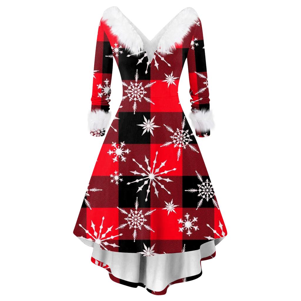 Women's Fashion Casual V-Neck Christmas Print Long Sleeve Dress