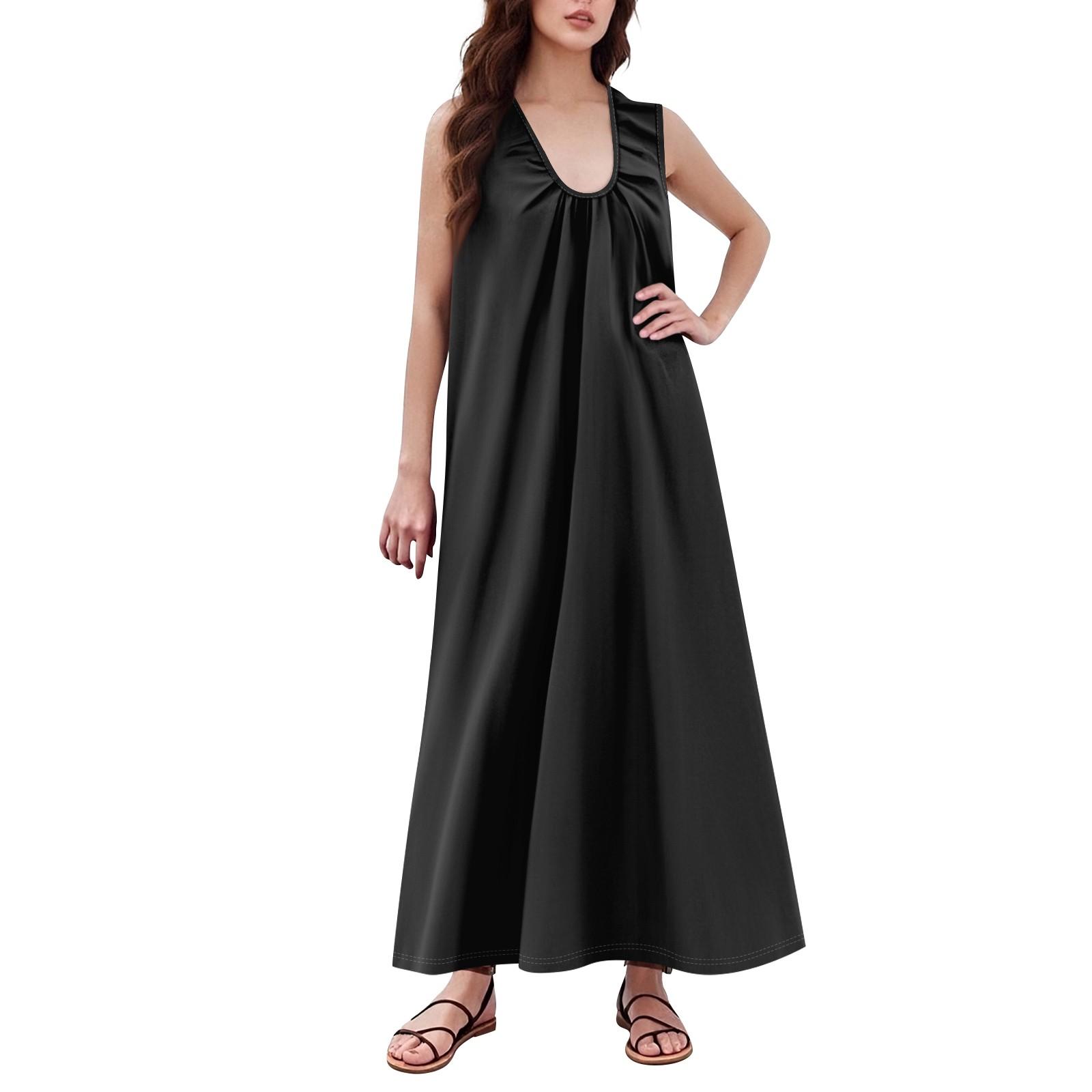 

Women s Casual Loose A-line Long Skirt With Large Hem M чорний
