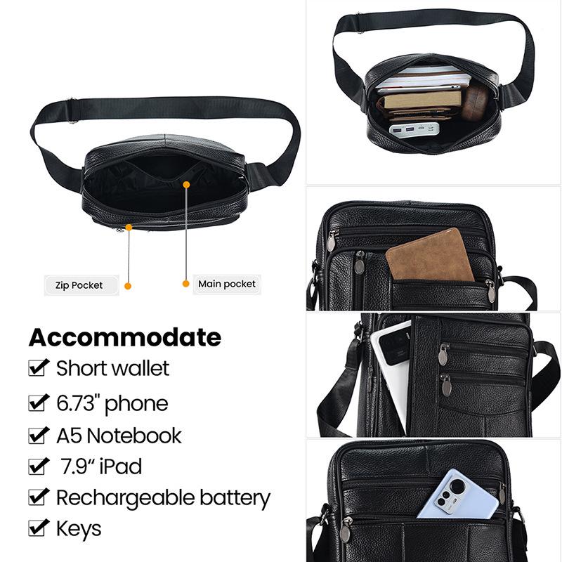 Férfi Eredeti Bőrből Készült Függőleges Oldaltáska - Nagy Kapacitású, Felső Réteg Marhabőrből, Alkalmi Kültéri Válltáska