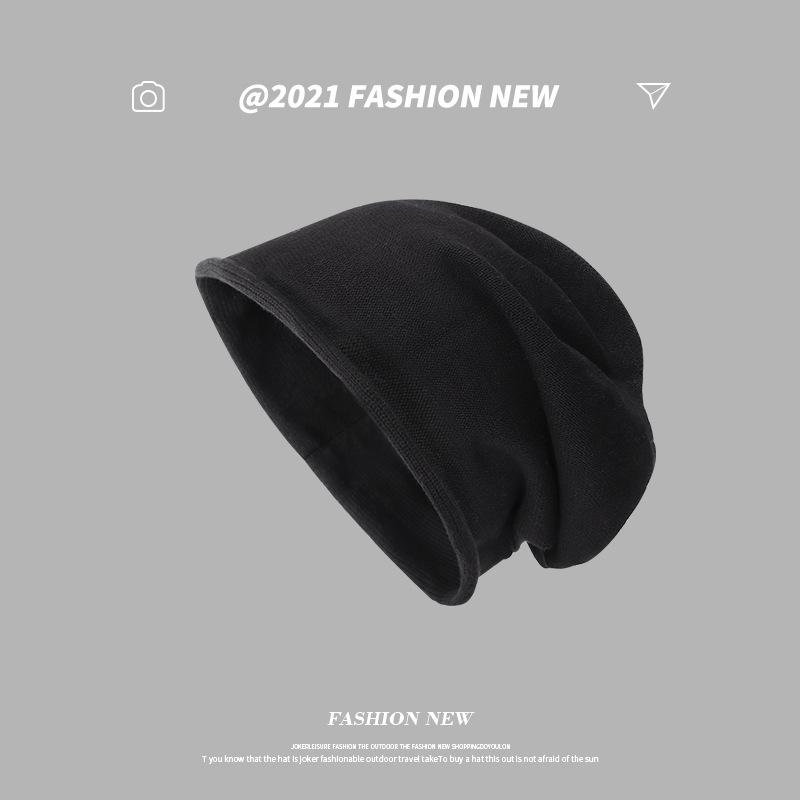 Autumn and Winter Knitted Hat Season Pile Hat Japanese Style Black Versatile Wool Big Head Circumference Baotou Confinement Cold Hat Men's Trend