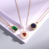 Vintage Green Purple Red Crystal Pendant Necklace Stainless Steel Geometric Choker Jewelry Party Gifts For Women Girls