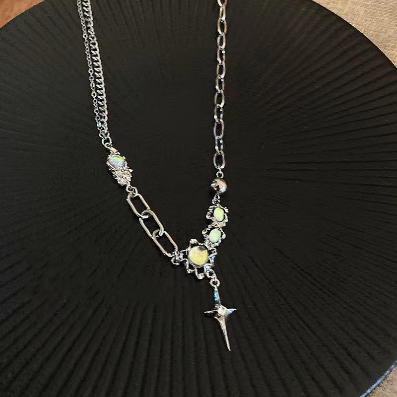 Women's Moonstone Cross Necklace - Light Luxury Niche Design Statement Y2K Collarbone Chain Accessory