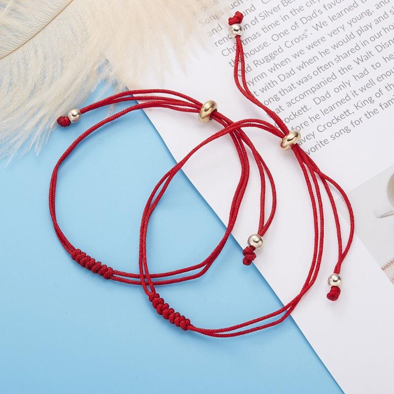 2 Pieces Summer String Bracelets Red Bracelet Red Cord Bracelet Adjustable Kabbalah Red Knots String Bracelet Amulet